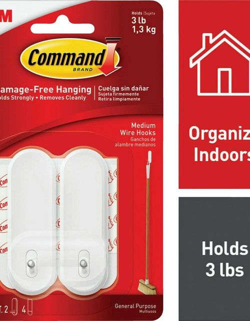 Load image into Gallery viewer, Command Medium Wire Hooks White 2 Hooks 4 Strips 17068ES-2PK
