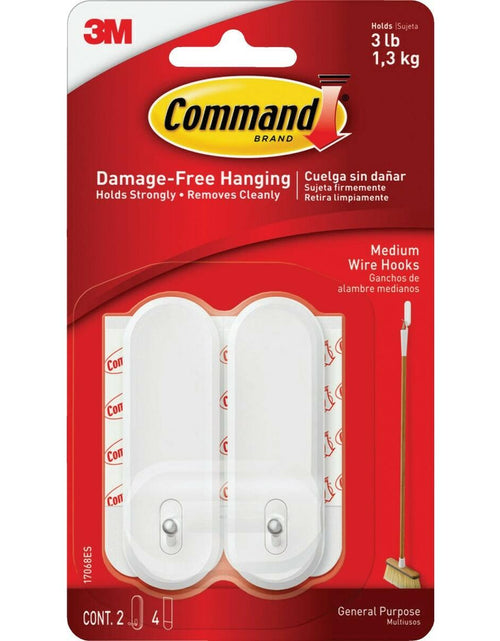 Load image into Gallery viewer, Command Medium Wire Hooks White 2 Hooks 4 Strips 17068ES-2PK
