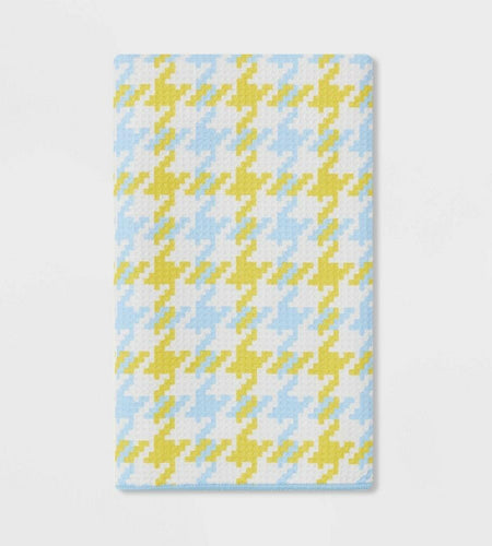 [Like New] Room Essentials Waffle Houndstooth Hand Towel Green/Blue Pack of 12