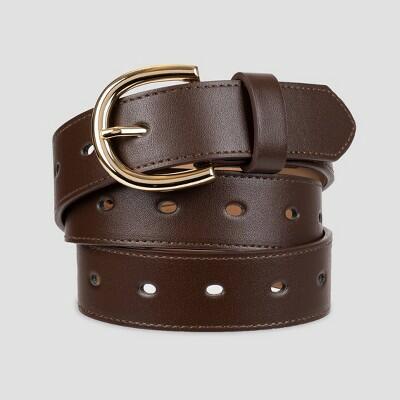 Load image into Gallery viewer, A New Day Women's Laser Cut Leather Belt Brown Adjustable Strap Size L
