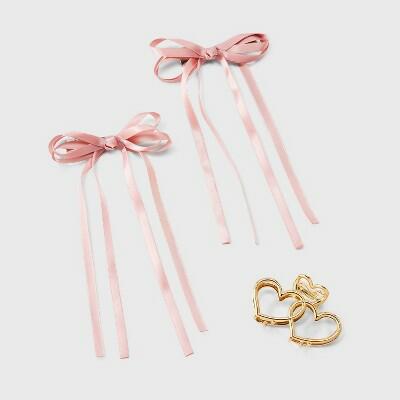 Load image into Gallery viewer, A New Day™ Heart Hair Claw Clip &amp; Bow Set Pink Gold 3pc Casual
