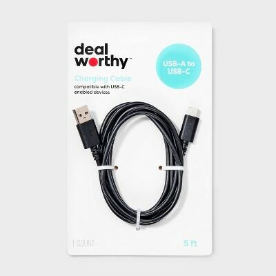 Load image into Gallery viewer, dealworthy USB-A to USB-C Cable Black 5ft AC Adapter
