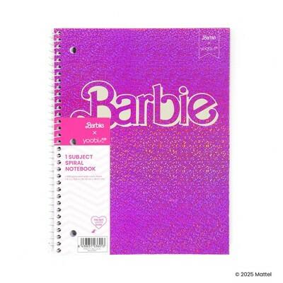 Load image into Gallery viewer, Yoobi Barbie 1 Subject Wide Ruled Notebook 8x10.5 Hot Pink Logo
