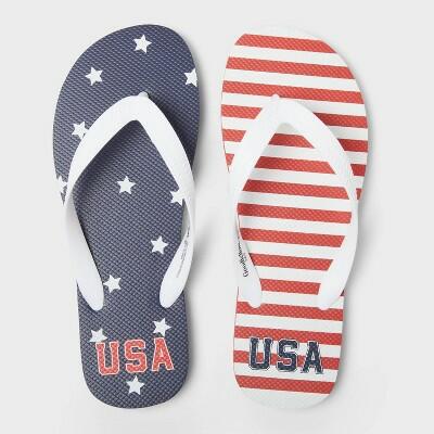 Load image into Gallery viewer, Goodfellow &amp; Co Men's Brent Americana Flip Flop Sandals Red/White Size L 11/12
