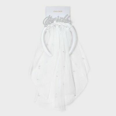 Load image into Gallery viewer, Bride Headband with Veil White Wedding Bridal Hair Accessory
