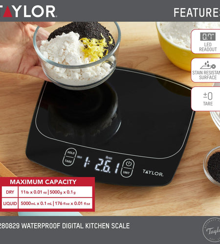 [Like New] Taylor Waterproof Digital Kitchen Scale 11lb Black