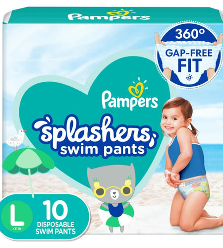 Pampers Splashers Swim Diapers Blue White 10 Count Size Large