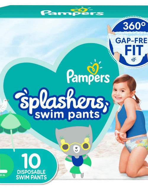 Load image into Gallery viewer, Pampers Splashers Swim Diapers Blue White 10 Count Size Large

