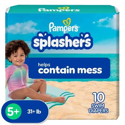 Load image into Gallery viewer, Pampers Splashers Swim Diapers Blue White 10 Count Size Large

