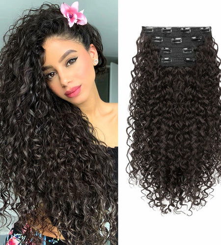 [Like New] FLUFYMOOZ 4PC 100% Protein Silk Hair Extensions 20in Curly Dark Chocolate Brown