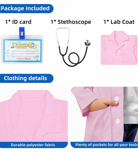 COTATERO Kids Doctor Lab Coat Scientist Costume Pink Accessories Size L