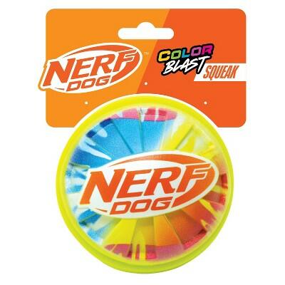 Load image into Gallery viewer, NERF TPR Color Blast Squeak and Crunch Ball Dog Toy Medium/Large
