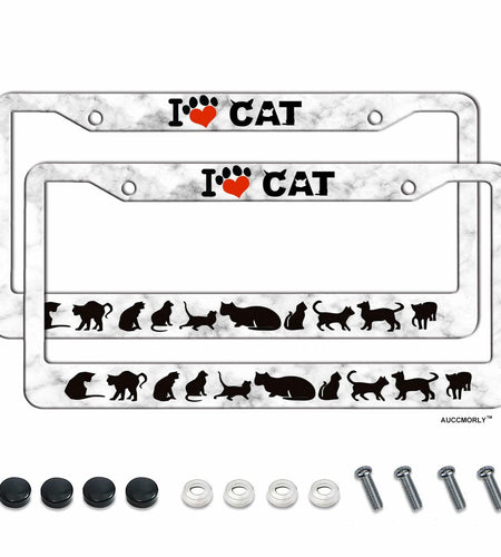 AUCCMORLY Stainless Steel Cat License Plate Frame Car Accessories 2 Pcs Set