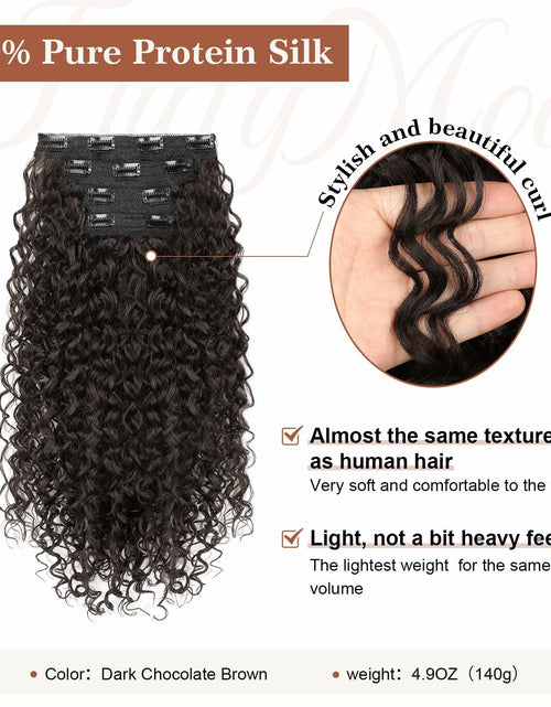 Load image into Gallery viewer, [Like New] FLUFYMOOZ 4PC 100% Protein Silk Hair Extensions 20in Curly Dark Chocolate Brown
