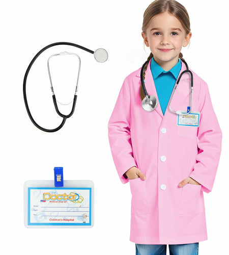 COTATERO Kids Doctor Lab Coat Scientist Costume Pink Accessories Size L