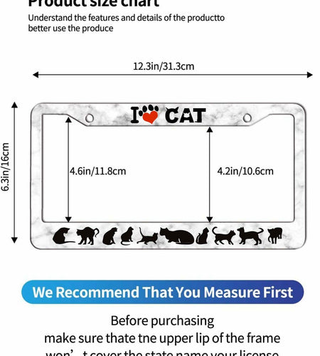 AUCCMORLY Stainless Steel Cat License Plate Frame Car Accessories 2 Pcs Set