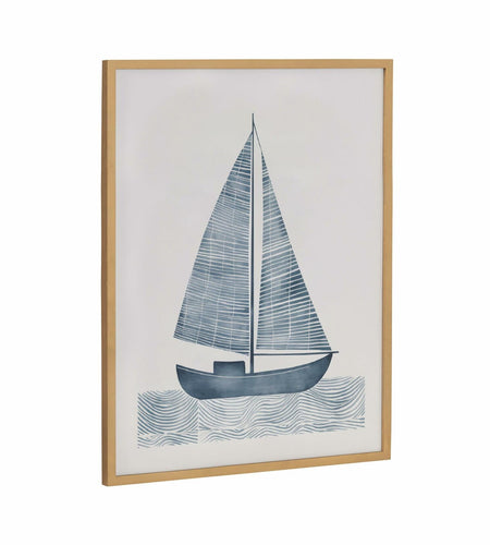 [Like New] Kate and Laurel Nautical Blue Sailboat Wall Art 16x20 Gold Wood