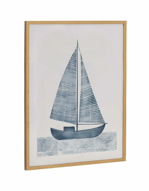Load image into Gallery viewer, [Like New] Kate and Laurel Nautical Blue Sailboat Wall Art 16x20 Gold Wood
