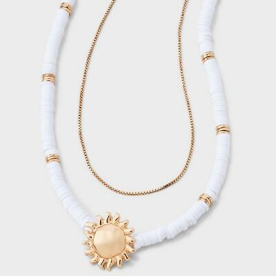 Load image into Gallery viewer, Universal Thread™ Sun Charm Quartz Beaded Multi-Strand Necklace White 18"
