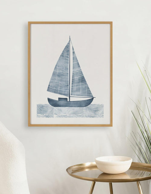 Load image into Gallery viewer, [Like New] Kate and Laurel Nautical Blue Sailboat Wall Art 16x20 Gold Wood
