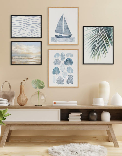 Load image into Gallery viewer, [Like New] Kate and Laurel Nautical Blue Sailboat Wall Art 16x20 Gold Wood
