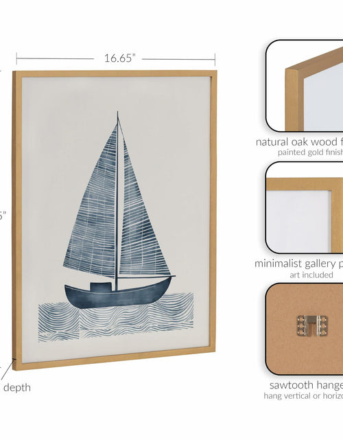 Load image into Gallery viewer, [Like New] Kate and Laurel Nautical Blue Sailboat Wall Art 16x20 Gold Wood
