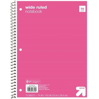 Load image into Gallery viewer, up&amp;up Wide Ruled 1 Subject Spiral Notebook Pink 70 Pages 3 Hole Punched
