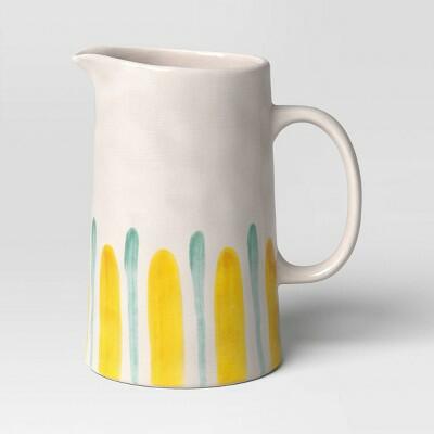 Load image into Gallery viewer, Threshold Coastal Large Stoneware Pitcher White Yellow Green 1 Pc
