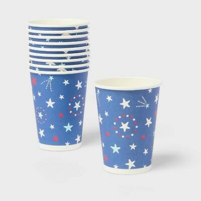 Load image into Gallery viewer, Sun Squad™ Disposable Cups 9oz Blue Red White Stars 10ct
