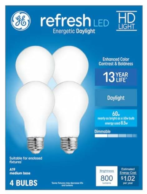 Load image into Gallery viewer, GE Refresh HD LED 60W A19 Daylight Bulbs 4 Pack General Purpose
