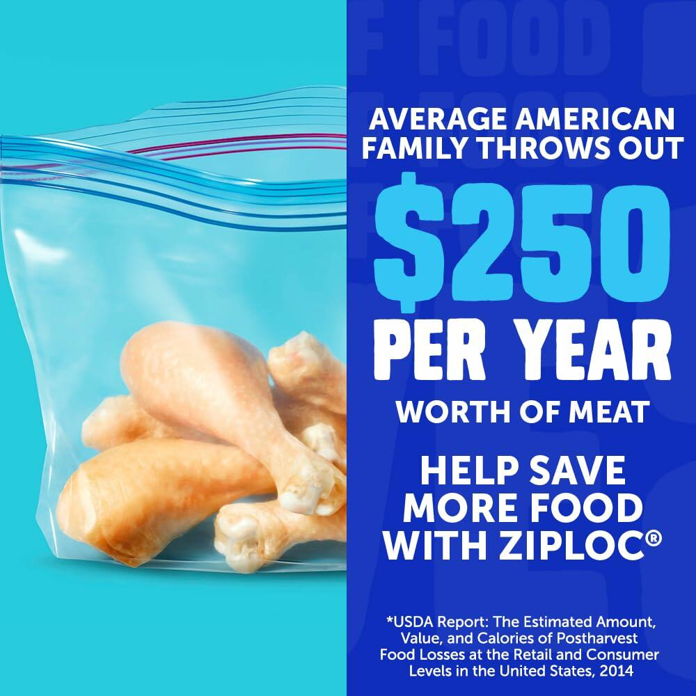 Ziploc Half Gallon Freezer Bags Grip 'n Seal Technology 40 Count