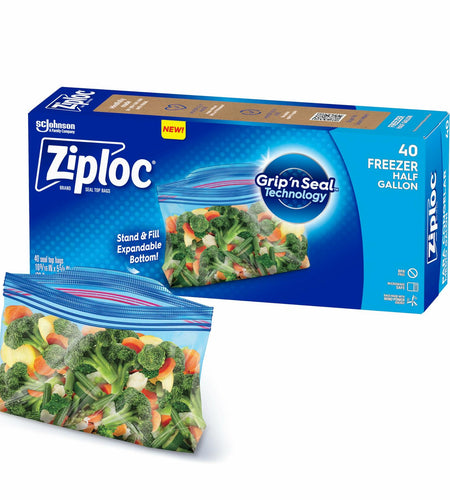Ziploc Half Gallon Freezer Bags Grip 'n Seal Technology 40 Count