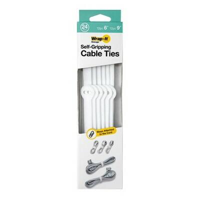 Load image into Gallery viewer, Wrap-It Cable Ties 6" &amp; 9" White 24pk Self-Gripping Cable Management
