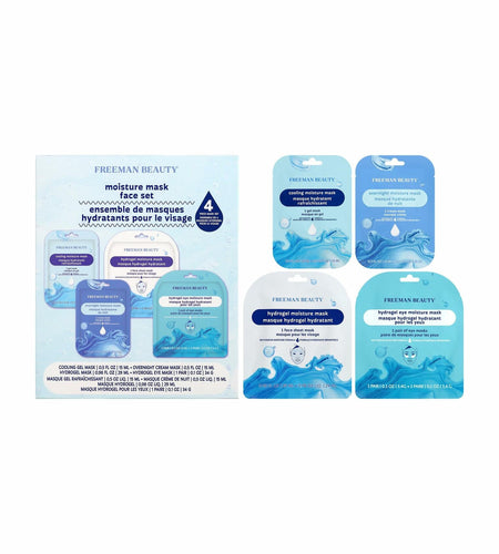 Freeman 4 Piece Moisture Mask Set Hydrating Face & Under Eye Hydrogel Vegan