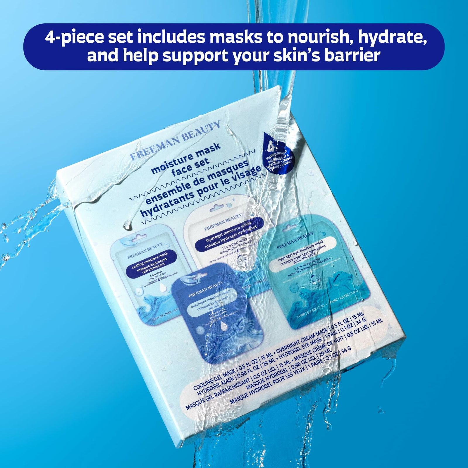 Freeman 4 Piece Moisture Mask Set Hydrating Face & Under Eye Hydrogel Vegan