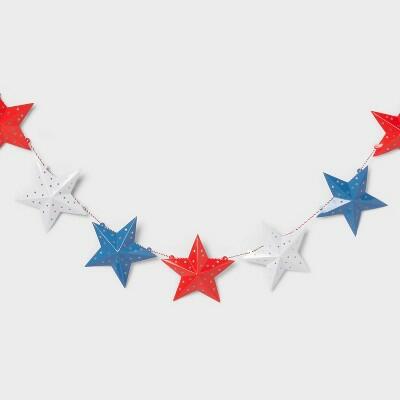 Load image into Gallery viewer, Sun Squad 3D Paper Star Garland Red White Blue Patriotic Party Decor
