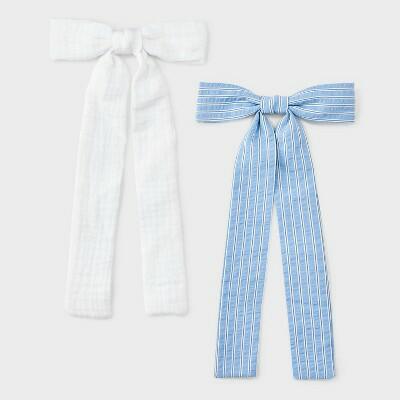 Load image into Gallery viewer, Universal Thread™ Linen Solid Striped Bow Hair Barrette Blue/White

