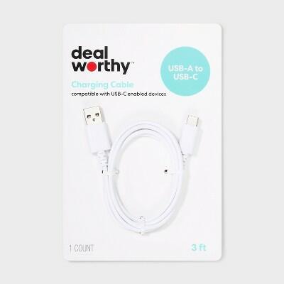 Load image into Gallery viewer, Dealworthy USB-A to USB-C Cable 3ft White
