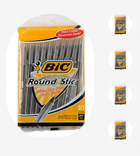 BIC Round Stic Xtra Life Ballpoint Pen 1.0mm Black 10 Count