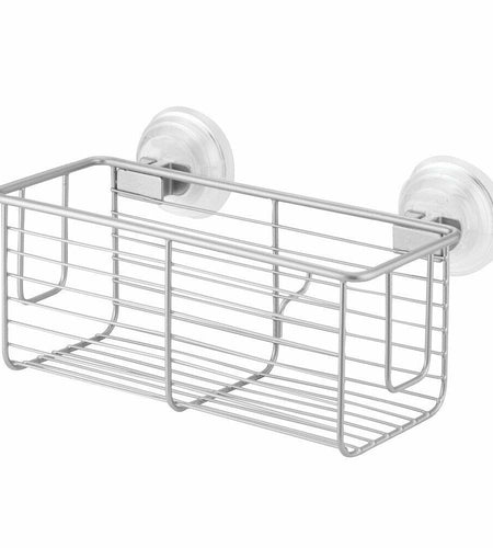 InterDesign Classico Bathroom Shower Suction Caddy Basket Silver Rust Resistant