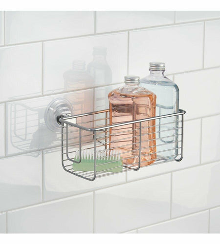 InterDesign Classico Bathroom Shower Suction Caddy Basket Silver Rust Resistant