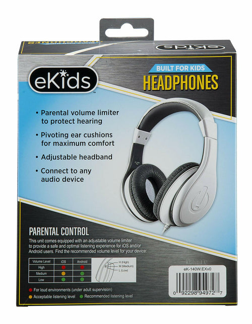Load image into Gallery viewer, eKids Kids Wired Headphones Stereo Sound Volume Control White Over Ear
