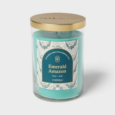 Load image into Gallery viewer, Threshold 21.5oz Glass Jar Candle Emerald Amazon with Lid

