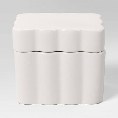 Load image into Gallery viewer, Room Essentials Scalloped Lidded Box White Ceramic Square
