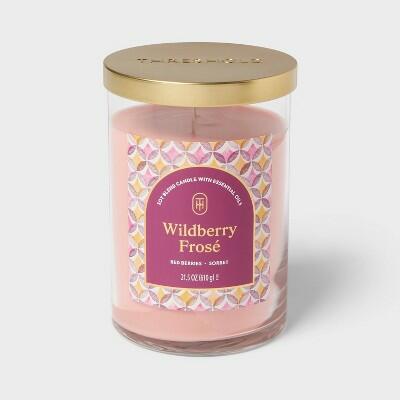 Load image into Gallery viewer, Threshold 21.5oz Glass Jar Candle with Lid Wildberry Frosé Pink
