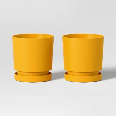 Load image into Gallery viewer, Room Essentials 2pc Recycled Resin Planter Pots Yellow 4x4x4 Indoor Outdoor
