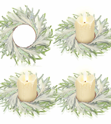 Daifunli 4 Pcs Wedding Candle Rings Pine Pampas Wreaths Small Christmas Decor