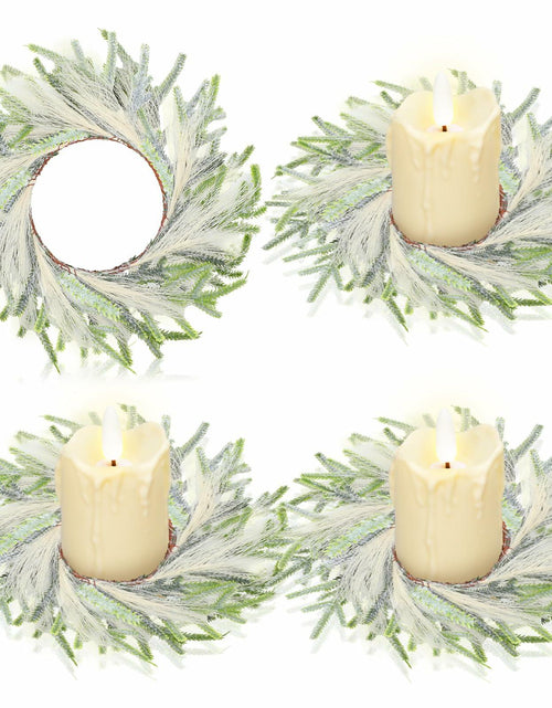 Load image into Gallery viewer, Daifunli 4 Pcs Wedding Candle Rings Pine Pampas Wreaths Small Christmas Decor
