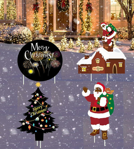 Christmas Yard Stakes Black Christmas Tree Santa Claus Outdoor Lawn Decor