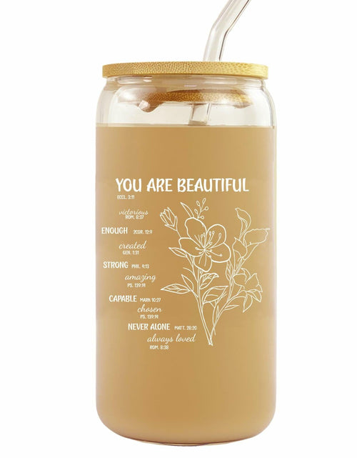 Load image into Gallery viewer, Gvlrbut Christian Glass Tumbler with Lid &amp; Straw 16oz Clear
